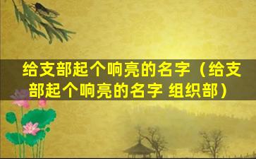 给支部起个响亮的名字（给支部起个响亮的名字 组织部）